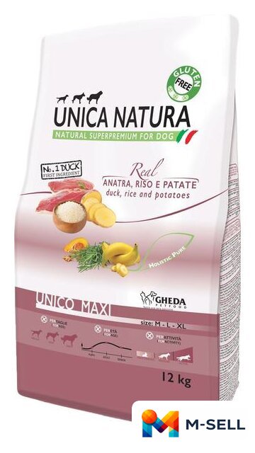 Сухой корм для собак Unica Natura Unico Maxi с уткой, рисом и картофелем 12 кг - Изображение №1 — Мульти e-магазин M-SELL