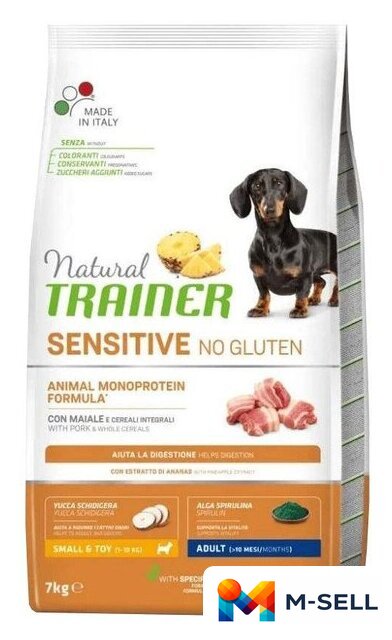 Сухой корм для собак Trainer Gluten Free (для мелких пород с чувствит. пищеварением свинина) 7 кг - Изображение №1 — Мульти e-магазин M-SELL