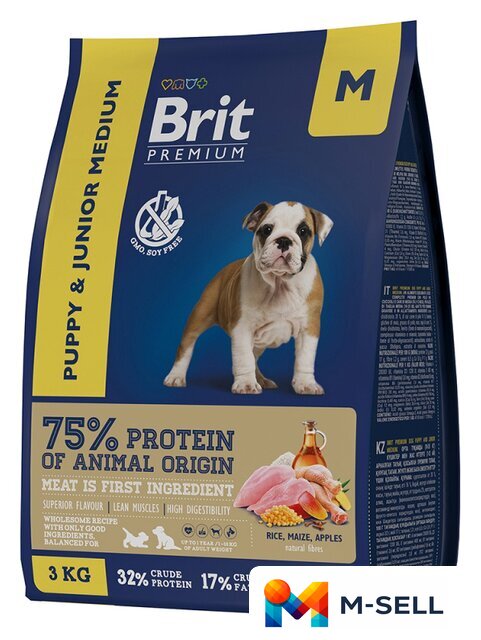 Сухой корм для собак Brit Premium Dog Puppy and Junior Medium курица 8 кг - Изображение №1 — Мульти e-магазин M-SELL