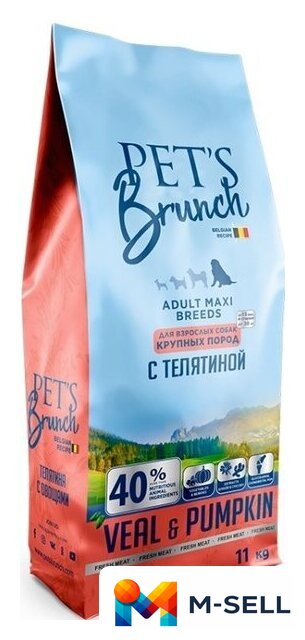 Сухой корм для собак Pet's Brunch для взрослых собак крупных пород с телятиной 11 кг - Изображение №1 — Мульти e-магазин M-SELL