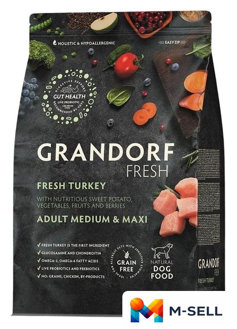 Сухой корм для собак Grandorf Adult Medium&Maxi Breeds Fresh Turkey&Sweet Potato 10 кг - Изображение №1 — Мульти e-магазин M-SELL