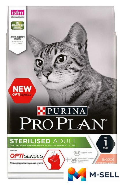 Сухой корм для кошек Pro Plan Sterilised Adult OptiSenses с лососем 3 кг - Изображение №2 — Мульти e-магазин M-SELL