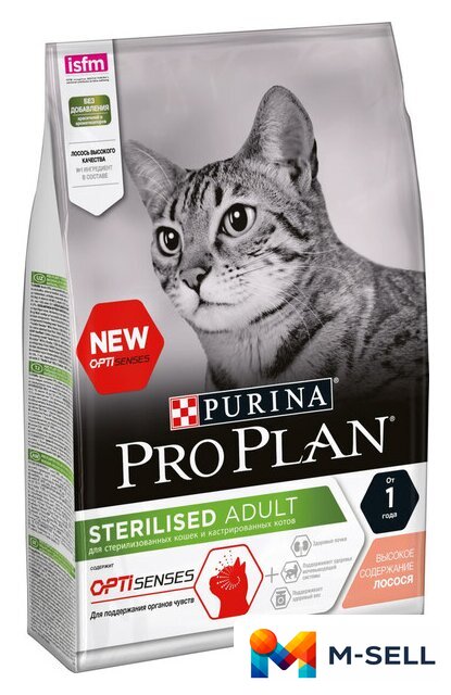 Сухой корм для кошек Pro Plan Sterilised Adult OptiSenses с лососем 3 кг - Изображение №1 — Мульти e-магазин M-SELL