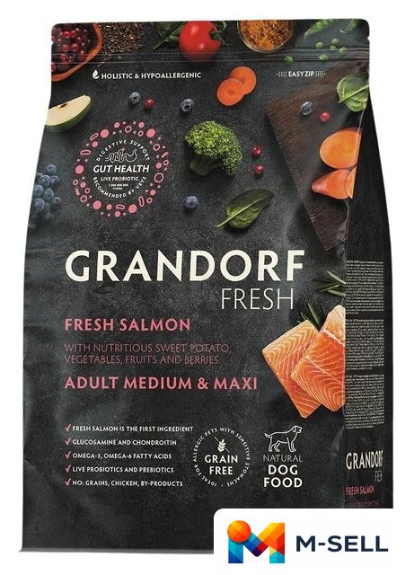 Сухой корм для собак Grandorf Adult Medium&Maxi Breeds Fresh Salmon&Sweet Potato 10 кг - Изображение №1 — Мульти e-магазин M-SELL