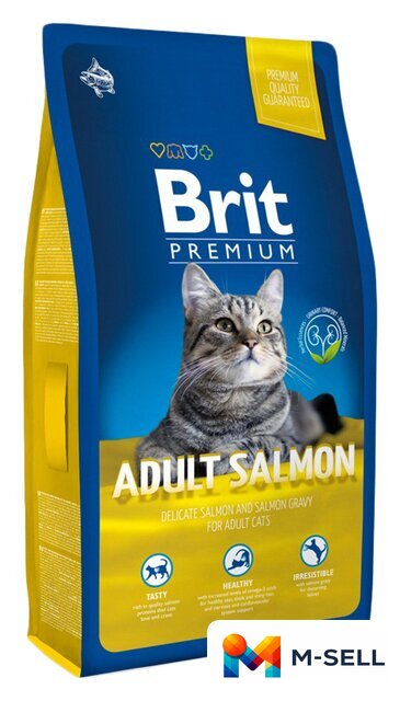 Сухой корм для кошек Brit Premium Cat Adult Salmon 8 кг - Изображение №1 — Мульти e-магазин M-SELL