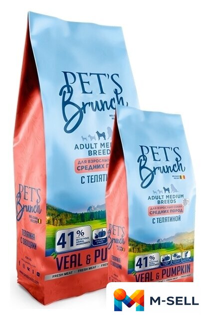 Сухой корм для собак Pet's Brunch для взрослых собак средних пород с телятиной 11 кг - Изображение №1 — Мульти e-магазин M-SELL