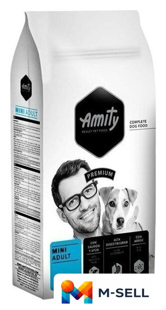 Сухой корм для собак Amity Premium Mini Adult Salmon & Tuna с лососем и тунцом 10 кг - Изображение №1 — Мульти e-магазин M-SELL