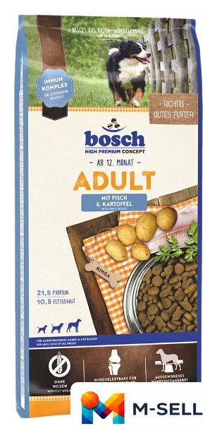 Сухой корм для собак Bosch Adult Fish & Potato 15 кг (Эдалт Рыба с Картофелем) - Изображение №1 — Мульти e-магазин M-SELL