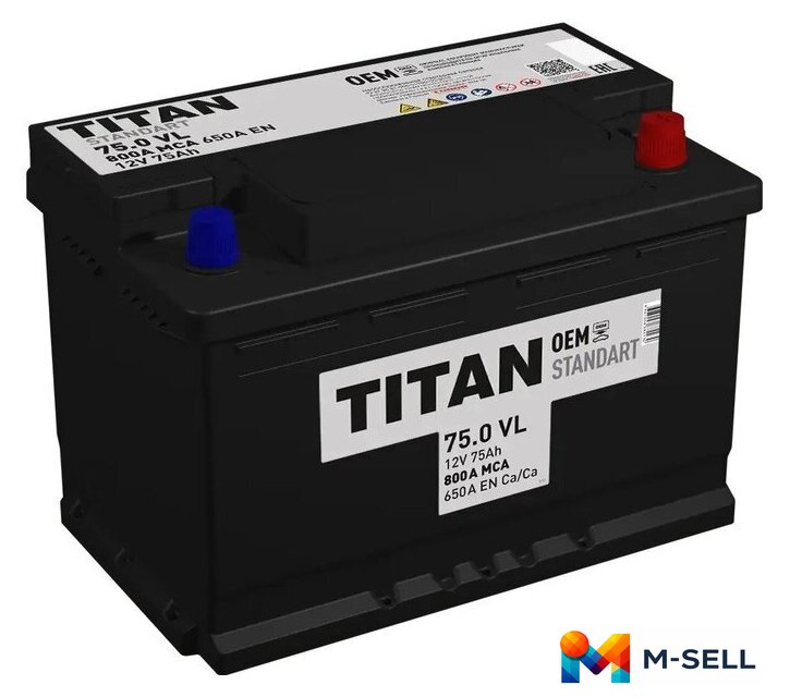 Автомобильный аккумулятор Titan Standart R+ (75 А·ч) - Изображение №1 — Мульти e-магазин M-SELL