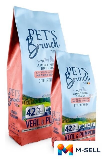 Сухой корм для собак Pet's Brunch с телятиной для взрослых собак мелких пород 11 кг - Изображение №1 — Мульти e-магазин M-SELL