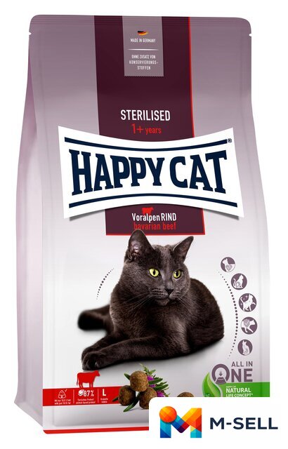 Сухой корм для кошек Happy Cat Sterilised Voralpen-Rind Баварская говядина 10 кг - Изображение №1 — Мульти e-магазин M-SELL