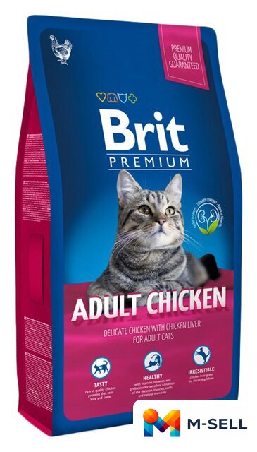 Сухой корм для кошек Brit Premium Cat Adult Chicken с курицей 8 кг - Изображение №1 — Мульти e-магазин M-SELL