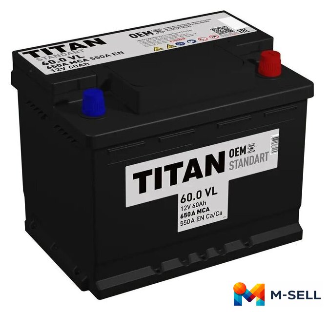 Автомобильный аккумулятор Titan Standart R+ (60 А·ч) - Изображение №1 — Мульти e-магазин M-SELL