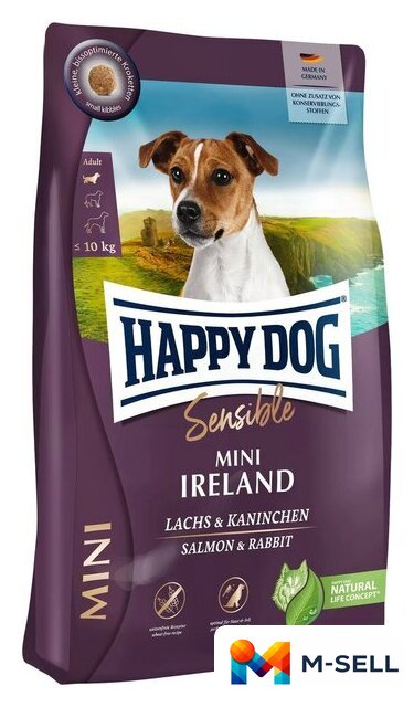 Сухой корм для собак Happy Dog Sensible Mini Ireland (для мелких пород с лососем и кроликом) 10 кг - Изображение №1 — Мульти e-магазин M-SELL