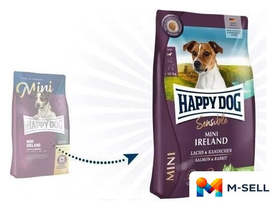 Сухой корм для собак Happy Dog Sensible Mini Ireland (для мелких пород с лососем и кроликом) 10 кг - Изображение №2 — Мульти e-магазин M-SELL