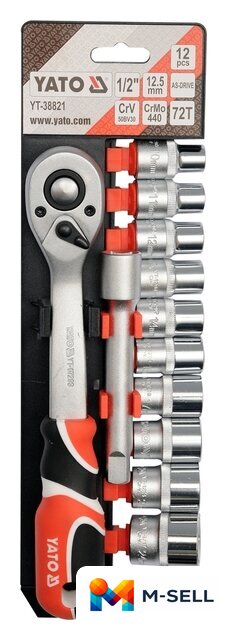 Набор трещотка с головками Yato YT-38821 (12 предметов) - Изображение №1 — Мульти e-магазин M-SELL