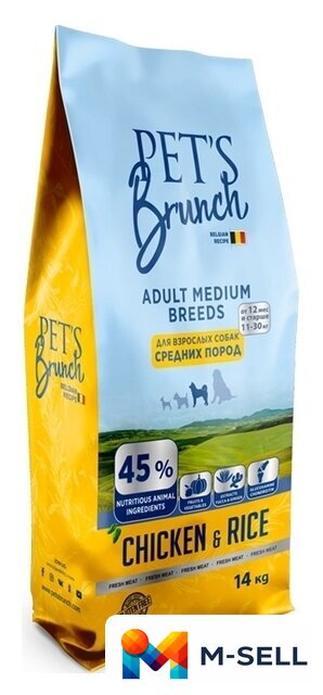 Сухой корм для собак Pet's Brunch для взрослых собак средних пород 14 кг - Изображение №1 — Мульти e-магазин M-SELL