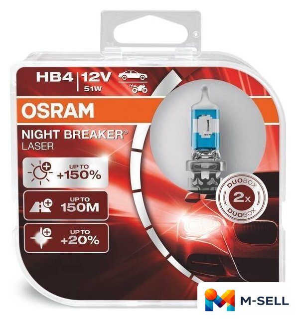 Галогенная лампа Osram Night Breaker Laser HB4 9006NL 1шт - Изображение №2 — Мульти e-магазин M-SELL