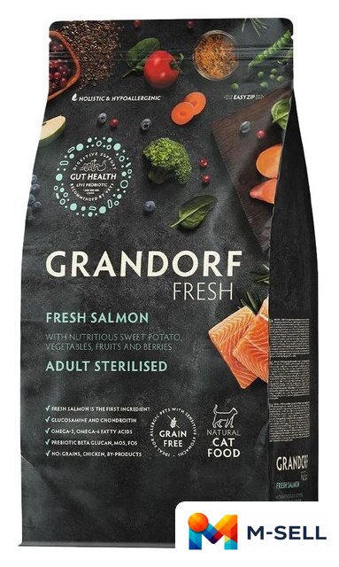 Сухой корм для кошек Grandorf Adult Sterilised Fresh Salmon&Sweet Potato (2кг) - Изображение №1 — Мульти e-магазин M-SELL
