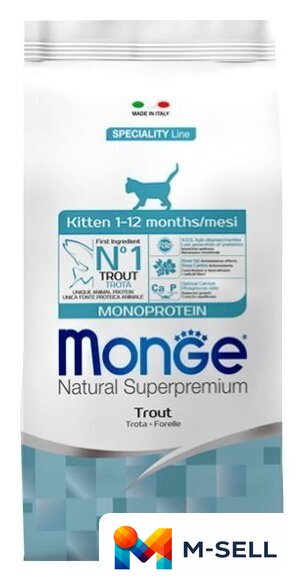 Сухой корм для кошек Monge Kitten Monoprotein Trout 10 кг - Изображение №1 — Мульти e-магазин M-SELL