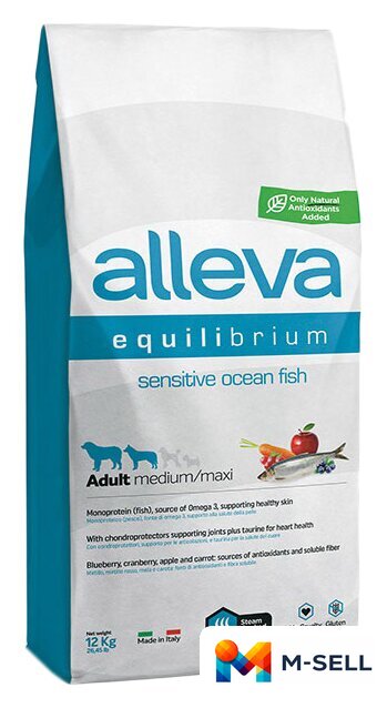 Сухой корм для собак Alleva Equilibrium Sensitive Ocean Fish Medium/Maxi (с океанической рыбой для средних и крупных пород) 12 кг - Изображение №1 — Мульти e-магазин M-SELL