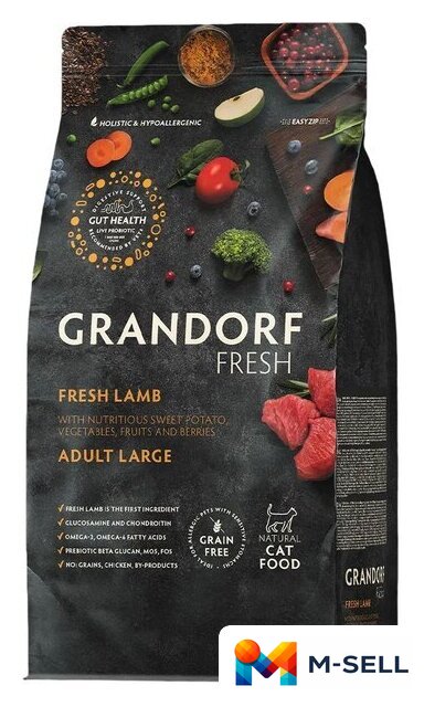 Сухой корм для кошек Grandorf Adult Large Breeds Fresh Lamb&Sweet Potato (2кг) - Изображение №1 — Мульти e-магазин M-SELL