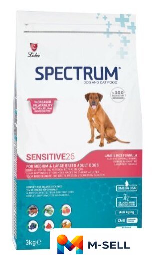 Сухой корм для собак Spectrum Sensitive26 для взрослых средних и кр. пород с ягненком 12 кг - Изображение №1 — Мульти e-магазин M-SELL