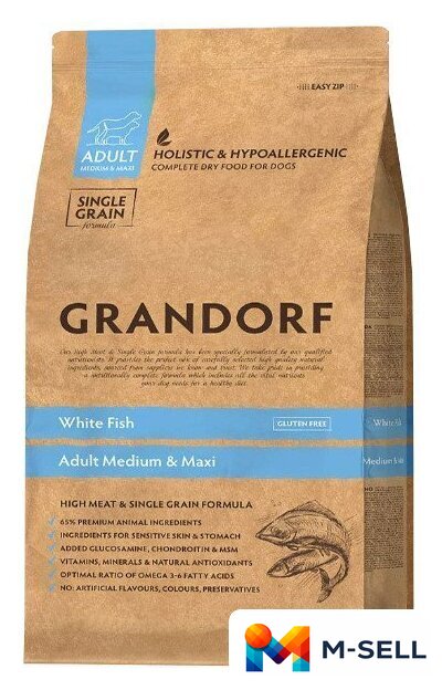 Сухой корм для собак Grandorf Medium & Maxi Breeds White Fish (с белой рыбой) 3 кг - Изображение №1 — Мульти e-магазин M-SELL