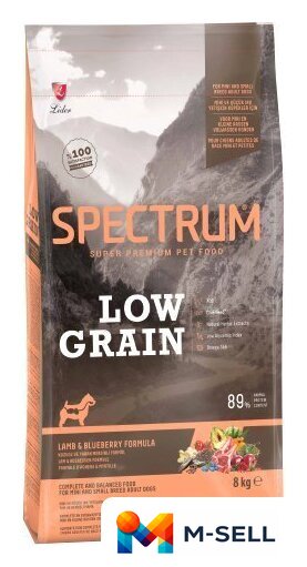 Сухой корм для собак Spectrum Low Grain для взрослых мини и мелких с ягненком и черникой 8 кг - Изображение №1 — Мульти e-магазин M-SELL