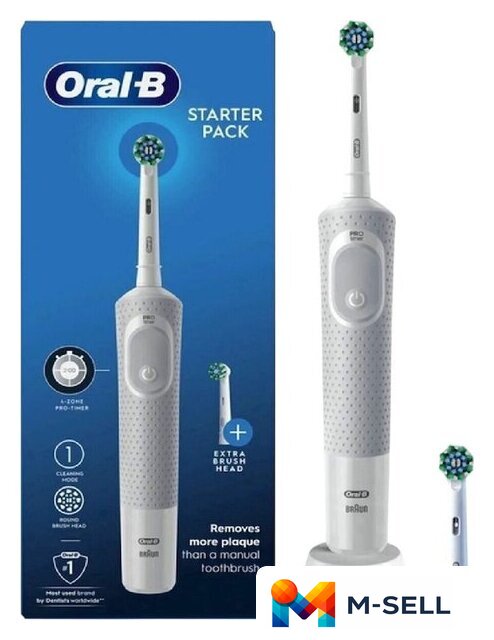 Электрическая зубная щетка Oral-B Vitality D100 Starterkit + 2 насадки (серый) - Изображение №1 — Мульти e-магазин M-SELL