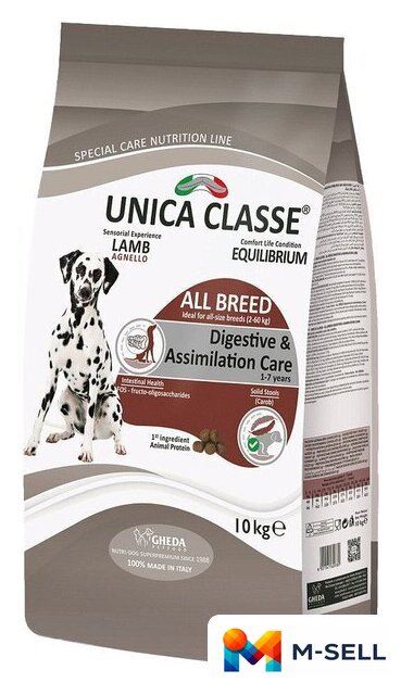 Сухой корм для собак Unica Natura Classe для взрослых уход за пищеварением 10 кг - Изображение №1 — Мульти e-магазин M-SELL