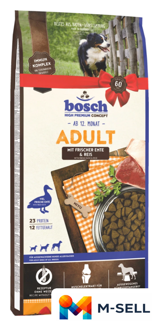 Сухой корм для собак Bosch HPC Adult Duck & Rice (Утка с Рисом) 15 кг - Изображение №1 — Мульти e-магазин M-SELL