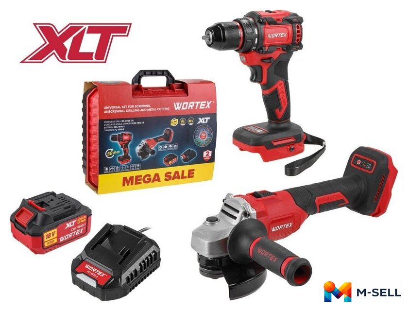 Wortex 1329850 (шуруповерт, болгарка, 1 АКБ, кейс) - Изображение №1 — Мульти e-магазин M-SELL