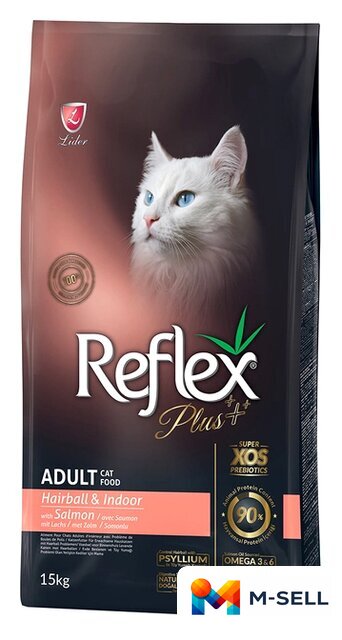 Сухой корм для кошек Reflex Plus Hairball с лососем и курицей (15 кг) - Изображение №1 — Мульти e-магазин M-SELL