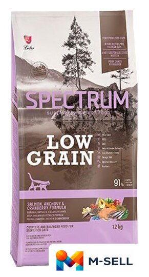 Сухой корм для кошек Spectrum Low Grain Sterilised Adult with Salmon, Anchovy & Cranberry (для стерилизованных с лососем, анчоусом и клюквой) 12 кг - Изображение №1 — Мульти e-магазин M-SELL