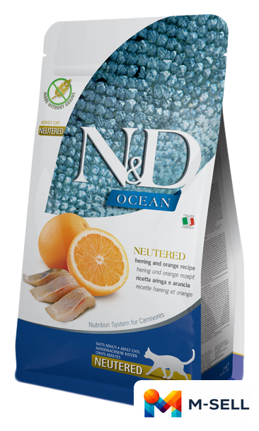Сухой корм для кошек Farmina N&D Grain Free Ocean Herring & Orange Adult Neutered (Океанская сельдь и апельсин) 1.5 кг - Изображение №1 — Мульти e-магазин M-SELL