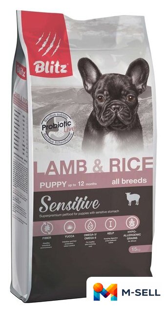 Сухой корм для собак Blitz Sensitive Puppy All Breeds Lamb & Rice (для щенков с ягненком и рисом) 15 кг - Изображение №1 — Мульти e-магазин M-SELL