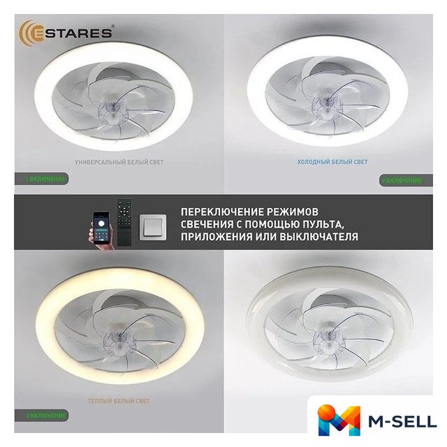Припотолочная люстра Estares Fan Simple 65W+18W R-APP-480x125-WHITE/WHITE-220-IP20 - Изображение №6 — Мульти e-магазин M-SELL