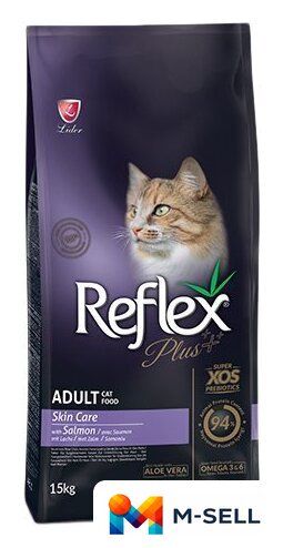 Сухой корм для кошек Reflex Plus Skin Care with Salmon (уход за кожей и шерстью с лососем) 15 кг - Изображение №1 — Мульти e-магазин M-SELL