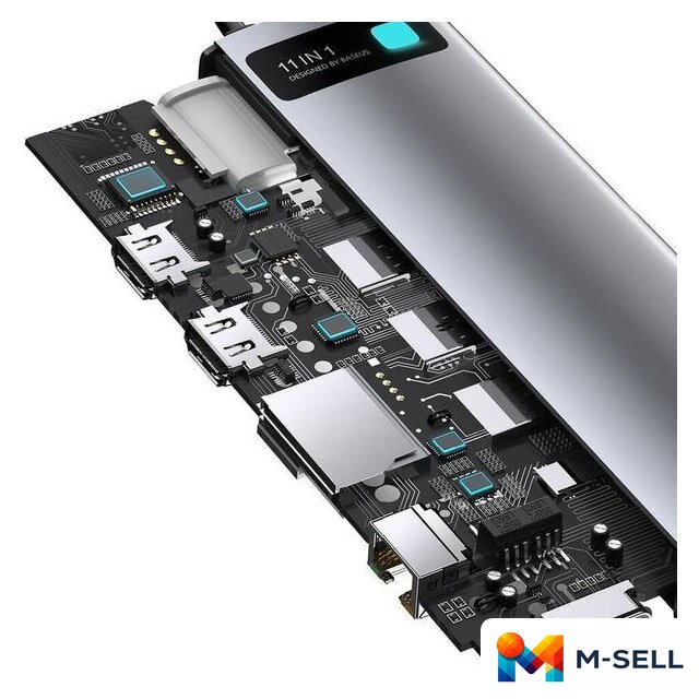 Док-станция Baseus Metal Gleam Series 11-in-1 Multifunctional HUB Type-C Hub Docking Station CAHUB-CT0G - Изображение №6 — Мульти e-магазин M-SELL