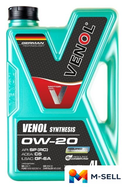 Моторное масло Venol Synthesis 0W-20 SP (RC) C5 GF-6A 4л - Изображение №1 — Мульти e-магазин M-SELL