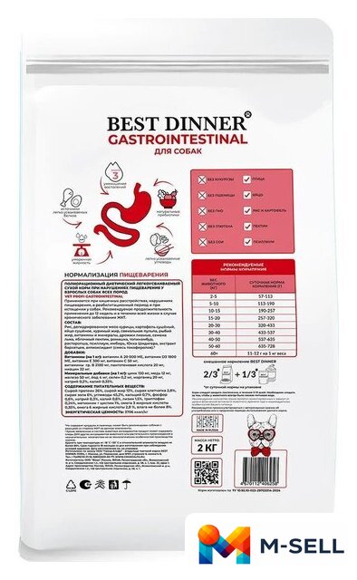 Сухой корм для собак Best Dinner Vet Profi Gastrointestinal (2 кг) - Изображение №2 — Мульти e-магазин M-SELL