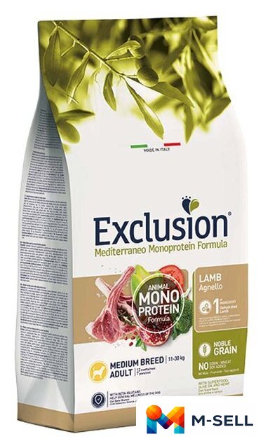 Сухой корм для собак Exclusion Monoprotein Lamb Noble Grain средних пород с ягненком NGALM12 (12 кг) - Изображение №1 — Мульти e-магазин M-SELL