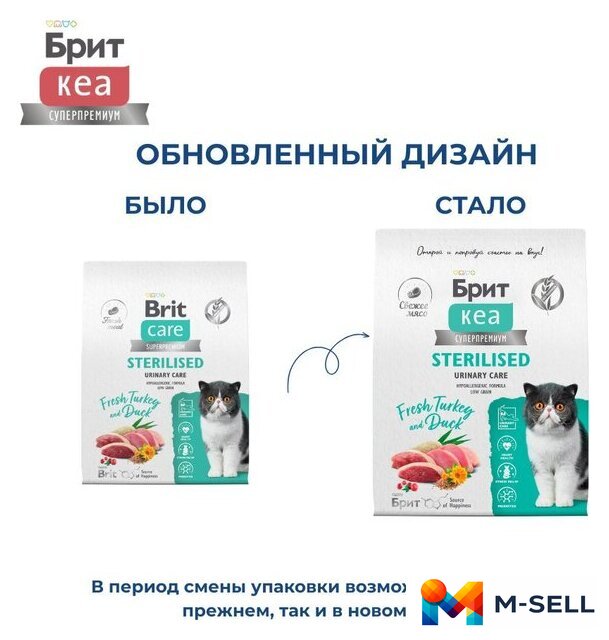 Сухой корм для кошек Brit Care Cat Sterilised Urinary Care с индейкой и уткой 7 кг - Изображение №2 — Мульти e-магазин M-SELL