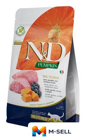 Сухой корм для кошек Farmina N&D Grain Free Pumpkin Lamb & Blueberry Adult Neutered (Ягненок с тыквой и черникой) 1.5 кг - Изображение №1 — Мульти e-магазин M-SELL