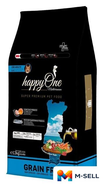 Сухой корм для собак HappyOne Mediterraneum беззерновой со свежим яйцом и свежей сардиной 12 кг - Изображение №1 — Мульти e-магазин M-SELL