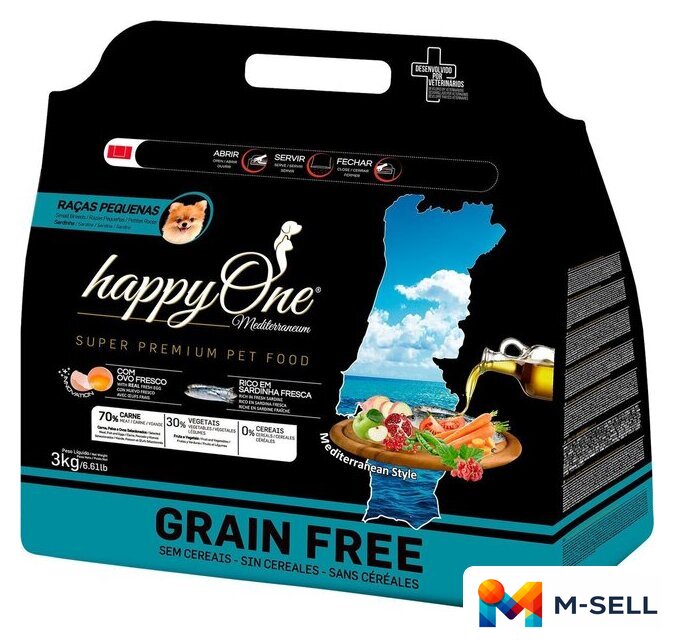 Сухой корм для собак HappyOne Mediterraneum со свежим яйцом и свежей сардиной 3 кг - Изображение №1 — Мульти e-магазин M-SELL