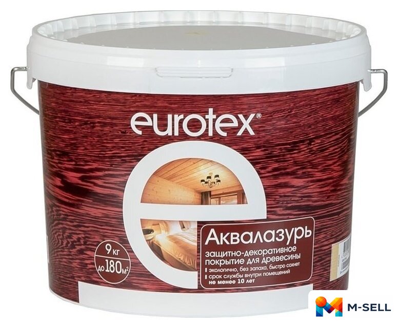 Лак Eurotex Аквалазурь (бесцветный, 9 кг) - Изображение №1 — Мульти e-магазин M-SELL