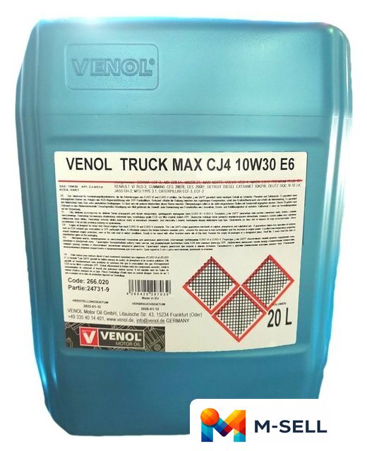Моторное масло Venol Truck Max CJ4 10W-30 E6 CJ-4/CI-4 E6/E9 20л - Изображение №1 — Мульти e-магазин M-SELL
