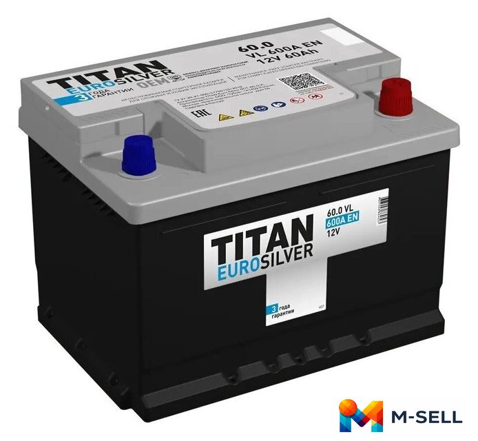 Автомобильный аккумулятор Titan EuroSilver R+ низ (60 А·ч) - Изображение №1 — Мульти e-магазин M-SELL
